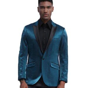Mens Satin Peak lapel Jacket in Teal | Prom